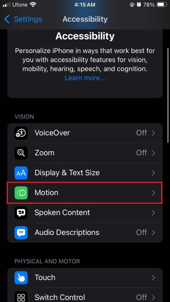 How to enable Motion Sickness Cues in iOS 18 2