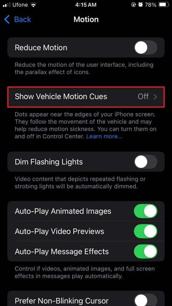 How to enable Motion Sickness Cues in iOS 18 3