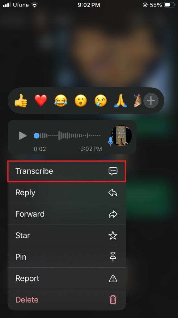 WhatsApp voice message transcription